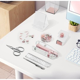 SUPEASY Rosa Desk Organisatoren und Zubehör Bürobedarf, 10pcs Set für Büro mit Hefter, Band-Spender, Stifte, Stifthalter, Telefonhalter, Band, Regel, 1 Box Hefter, Schere und 1 Box Clip