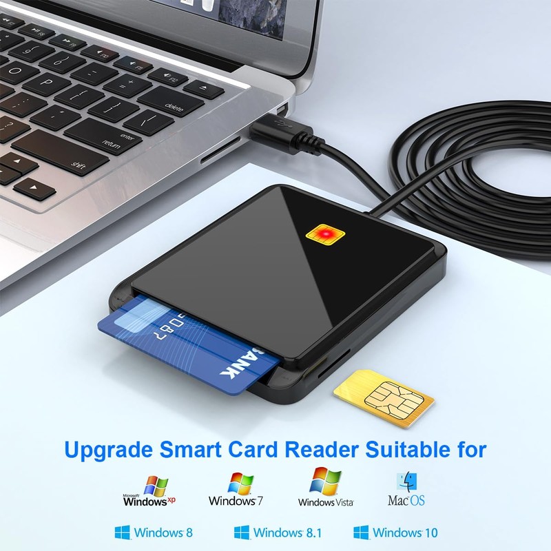 Black USB Smart Card Reader, CAC ID Card Reader, SIM