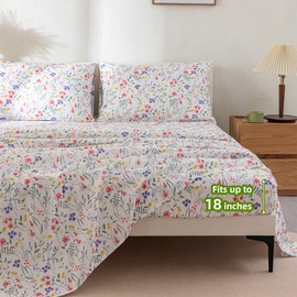 Jessrydo Floral Bed Sheets King Size 18” Deep Pocket King Sheets Soft Breathable Floral Sheets King Size Bed Set with 1 Flat Sheet, 1 Fitted Sheet, 2 Pillowcases (King, Blooming Spring)