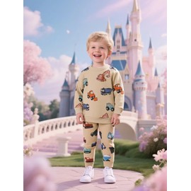 TCWWBB Boys Sweatshirt Sets Dinosaur Digger Tractor Outfits Tracksuit Set Kids Long Sleeve Jumper Sweatshirt Tops Joggers Sweatpants Clothes Set 2 Pieces Cotton Winter Clothing Set Age 1-7 Years Old