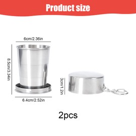 Pack of 2 Folding Cups, Stainless Steel 150 ml, Foldable Stainless Steel Cup, Foldable Cup, Outdoor Portable Telescopic Cup, Stainless Steel Foldable Metal Cup, Foldable for Travel, Picnic, Hiking,