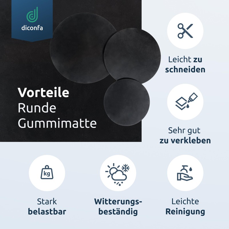 diconfa Round Rubber Mat SBR Diameter: 0.1 m to 1.3
