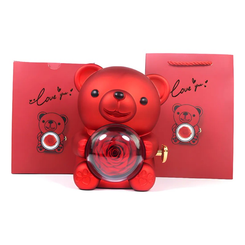 Oso Flor Rosa Eterna Joyero Regalo San Valentin Mama Collar