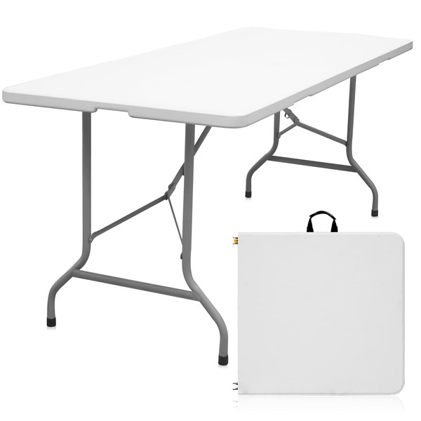 Byliable Folding Table 6ft Portable Heavy Duty Plastic Fold-in-Half 6 Foot Foldable Table Utility Dining Table Indoor Outdoor for Camping Picnic and Party, Black
