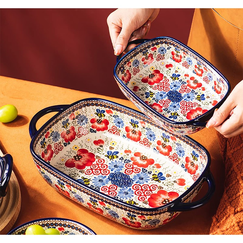 Bicuzat Vintage Flowers Style Ceramic Bakeware Casserole Dish Baking Pan