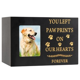 Pet Urns for Dog or Cat Ashes, Wooden Pet Memorial Urns with Photo Frame, Pet Cremation Urns Keepsake Memory Box with Black Flannel as Lining, Loss Pet Memorial Remembrance Gift (Black)