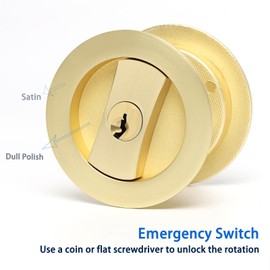 Dontay Pocket Door Lock with Key, Contemporary Entrance Sliding Barn Door Lock Latch, Recessed 2 Sided, 2 3/8" Backset, Flush Handles Hardware (Excluding Edge Pull, Satin Brass, Round - 1 Pack)