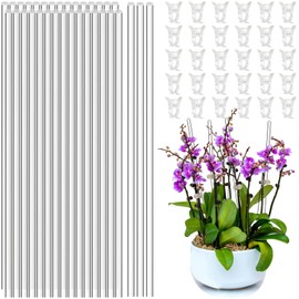 30pcs17.8in Acrylic Plant Stakes Reusable Plant Stick 30pcs Clear Plant Support Stakes with 30 Clips Garden Single Stem Orchid Stakes Potted Plant Support Sticks for Indoor and Outdoor Plants Flowers
