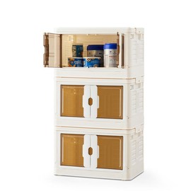 Sweet Furniture Stackable Plastic Storage Bins with Lid - 23QT Foldable Organizers and Storage with Magnetic Doors & Lockable Wheels,Office:_4 Tier - M: Left and Right Door