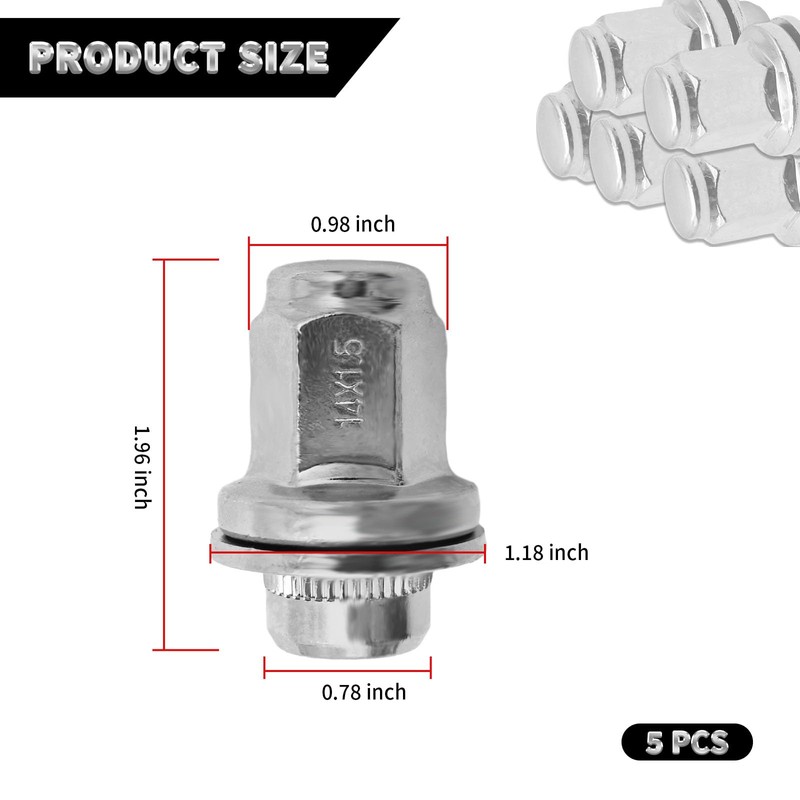 ZUDKSUY 5PCS M14-1.50 Wheel Nut Replacement Front and Rear 9-1000371,