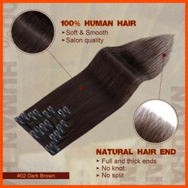 Benehair Clip in Hair Extensions Real Human Hair Dark Brown Hair Extensions Clip in Human Hair 20inch Long Straight Remy Natural Full Head 8pcs Real Hair Extensions for Women #2 Dark Brown