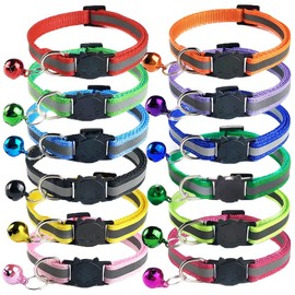 Pack of 12 Reflective Cat Collars with Safety Clasp and Bell Collar Cat, Adjustable 19-32 cm, for Cats and Puppies (12 Colours)