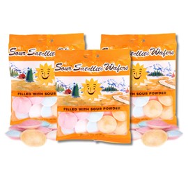 SOUR Satellite Wafers - Edible Saucers Filled Sour Candy Powder - Gift Pack of 3, 1.23 oz. Bags By Lyza's Sweets & Treats