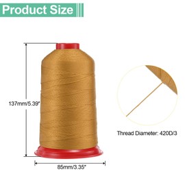 uxcell 1400 Yards Bonded Nylon Sewing Thread Size 420D/3 Sewing-Heavy Duty Nylon Upholstery Thread Outdoor Thread for Leather Jeans and Weaving Craft Machine DIY Gold Tone