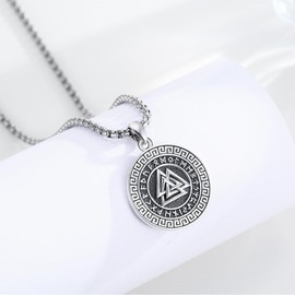 AOSAIB Tetragrammaton/Viking Necklace Necklace 925 Sterling Silver Pentagram Necklace for Men Women Amulet Energy Pendant Amulet Jewelry Gifts (B-Viking)