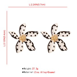 Flower Stud Earrings Polka Dot Flower Earring Floral Earrings Cute Polka Dot Pattern Earrings Elegant Dangle Earrings for Women (White)