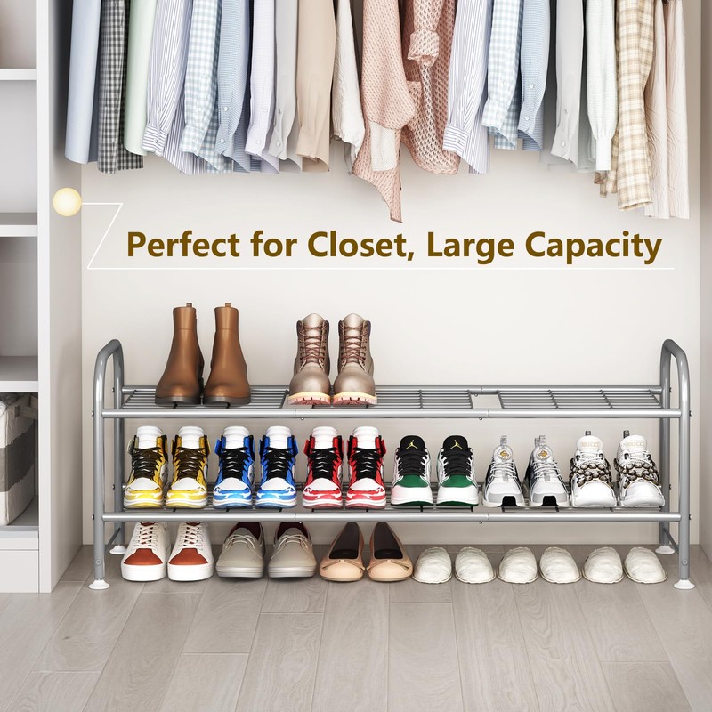 LINZINAR Shoe Rack 2 Tier Storage Organizer for Closet Entryway