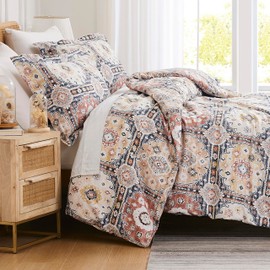 Southshore Fine Living, Inc. Oversized Full/Queen Duvet Cover Set, Patchwork Design Soft Duvet Cover with Zipper Closure & Corner Ties - Includes 1 Duvet Cover, 2 Shams, Kilim Natural