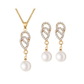 QKEPCY Jewellery Set Women's Pearl Teardrop Necklace Chain Earrings Set Wedding Jewellery Sets for Women Jewellery Set Gifts for Women Anniversary Birthday Mother's Day Gift, Metal, Pearl