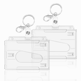 ID Card Holder, Hard Clear Badge Holder, ID Card Holder, Card Holder for Office, School, ID Credit Cards, ID Clip (Horizontal 2 Pieces)