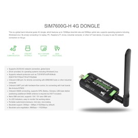Waveshare SIM7600G-H 4G DONGLE with Antenna with Industrial Grade 4G Communication and GNSS Positioning Peripheral Supports Global Band.