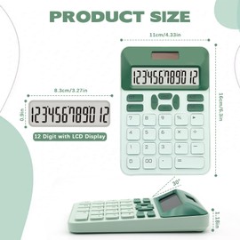 Green Calculator, Standard Calculator,Basic Office Calculator with 12 Digit LCD Display,Green Office Supplies,Cute Calculator for Office, Home, School,Shop