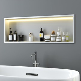 Konelia Shower Niche with Lighting, 24"x12"x4" Inside Shower Storage Wall Niche Stainless Steel Bathroom Shelf Niche No Tile Needed Shower Caddy Recessed Wall Niche White