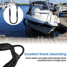 iKALULA Pack of 2 Bungee Dock Line, Mooring Rope with Hooks, Mooring Rope for Boats, Dock, Bungee Dock Lead with Carabiner Clip for Boats, Kayak, Jetski, Pontoon, Canoe (Black)