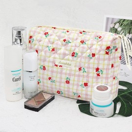 Travel Toiletry Bag, Cotton Floral Travel Makeup Bag, Portable Cosmetic Bag, Travel Makeup Storage Bag for Women Girls (Pink)