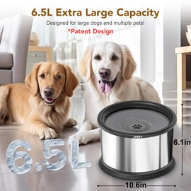 UPSKY 6.5L Dog Water Bowl,1.6 Gallon Super Large Capacity No Spill Dog Water Bowl,Stainless Steel Spill Proof Slow Water Feeder,No Splash Water Bowl with Anti-Slip Mat for Messy Drinkers Black