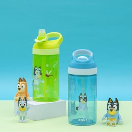 Zak Designs Bluey Atlantic Kids Water Bottle For School or Travel, 16oz Durable Plastic Water Bottle With Straw, Handle, and Leak-Proof, Pop-Up Spout Cover, 2-Pack (Bluey, Bingo)