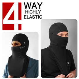 Omenex Balaclava Face Mask,High Stretch Breathable Lightweight Flocking Internal Surface UPF50 for Motorcycle Cycling with Glasses Holes 4 Seasnons (Black-2 pieces, One Size)