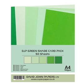 DJP 160GM Green Shade Card Pack - 5 Colours, 50 Sheets - 10 Each Colour