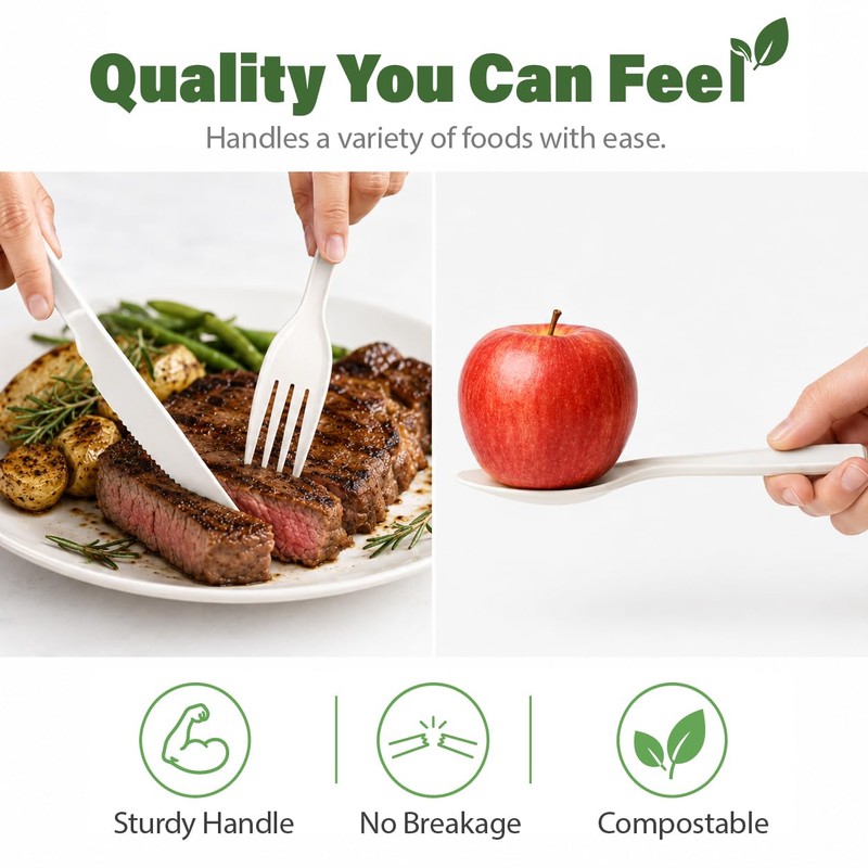 300 Pcs Disposable Cutlery Set, Heavy-Duty Compostable Utensils