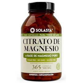 CITRATO DE MAGNESIO  Solasta  Cápsulas de 500mg de Fácil Absorción  Ingredientes Naturales de Alta Calidad  365 Cápsulas                              
