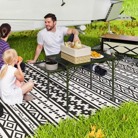 Outsunny Folding Grill Table, 4.5 ft Portable Camping Table with 2 Wing Panels, Height Adjustable Metal Outdoor Table with Mesh Desktop for Picnic, Beach, BBQ, Party, Black