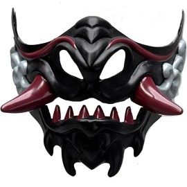 BEYOND MASQUERADE Oni Samurai Mask Half Face Japanese Warrior Mask Demon Masks - Black/Red