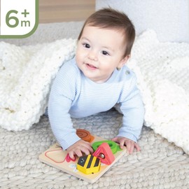 MindWare Sensory Sprouts Surprise Puzzle - Wooden Baby Puzzle with Mirror, Bells & Beads - Educational Toy for Infants & Toddlers 6+ Months Montessori Baby Toy