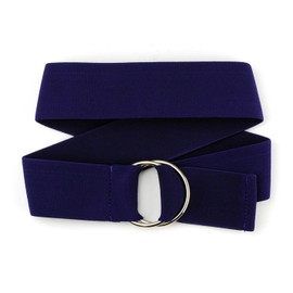 NYFASHION101 Cinturón elástico de lona unisex con hebilla redonda de metal plateado, Berenjena, Talla única