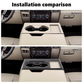 Voodonala for Ford F250 F350 F450 F550 XL XLT Center Console Water Cup Holder Panel Cover Compatible with Ford F250/F350/F450/F550 2017-2022(Carbon Fiber Black,ABS,1Pc)