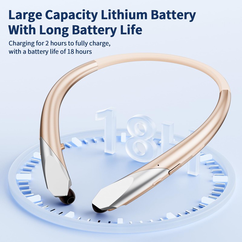 Neckband Bluetooth Headphones, Retractable Headset Wireless Bluetooth Earbuds with Microphone,