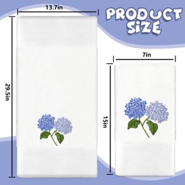 JarThenaAMCS 2Pcs Hydrangea Floral Hand Towels Blue Purple Flower Embroidered Bathroom Towels Dish Towels with Ribbons for Hand Drying Cleaning Cooking, 29.5 x 13.7 Inch