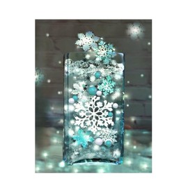 100 Floating White & Aqua Blue Snowflakes & Pearls- With 6 Warm White Submersible LED Fairy Lights Strings & Hidable Submersible Battery- Transparent Water Gels- Fills 2 Gallons for Vases & Prep Bags