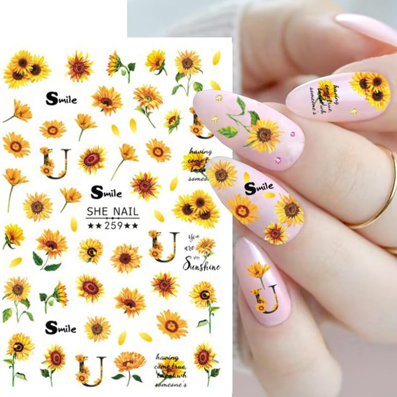 Sunflowers Nail Art Stickers Decals 3D Self-Adhesive Spring Summer Nail