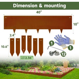 Steel Landscape Edging-Corten Steel Landscape Lawn Edging- 40" LX 10" H Metal Garden Edging 20FT Total 6 Pcs-No-Dig Hammer Heavy Duty Steel Edging-Bendable Border Strips for Lawn Yard GJWCVL-6 Clips
