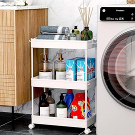 SPACEKEEPER Home Storage,  Rolling storage cart 3 floors, suitable for bathroom, laundry, kitchen, living room, office and many other scenarios - Color: Gray