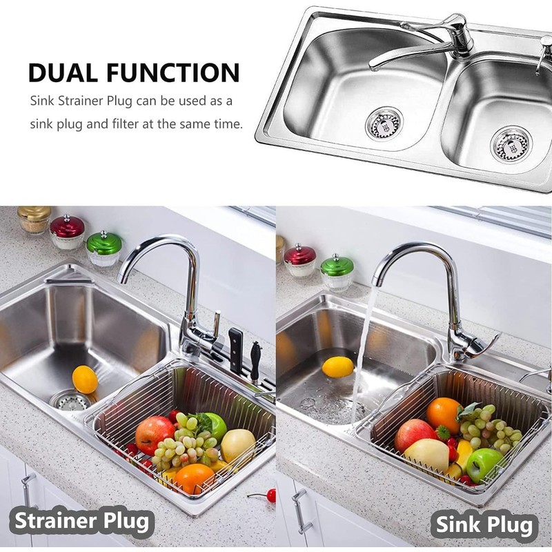 Walquicks 2 Pcs Sink Strainer Plug, Silver Stainless Steel 304
