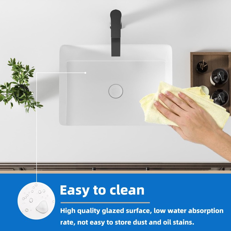 18 Inch White Rectangle Vessel Sink for Bathrooms 18.3" x
