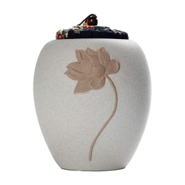 AIMALL Handmade Chinese Style Ceramic Pet Urn with Lid, Sealed Large Ashes Jar for Dogs Cats with Moisture-Proof Non-Woven Cover, 4.25×5.47in Memorial Keepsake