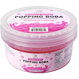Soeos Strawberry Popping Boba (550g), Popping Pearls for Bubble Tea, Drinks, Desserts, Yogurt & Ice Cream Topping, Ready to Eat, 1.2 Pound (Pack of 1)